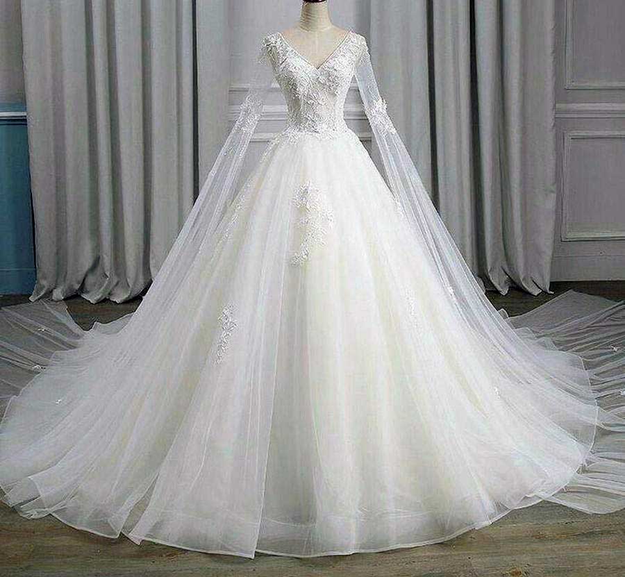 لباس عروس دنباله‌ دار کلاسیک